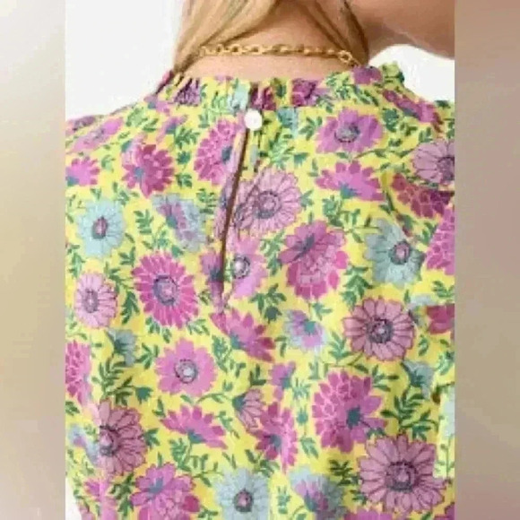 Banjanan Andrea pink yellow ruffle sleeve floral top size medium - Picture 2 of 6